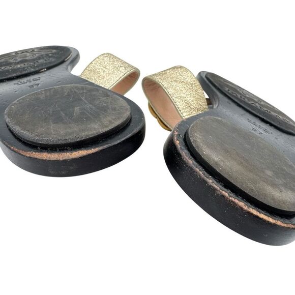 Gucci GG Marmont Gold Crinkle Leather Thong Sandals Size 7 - Picture 10 of 12